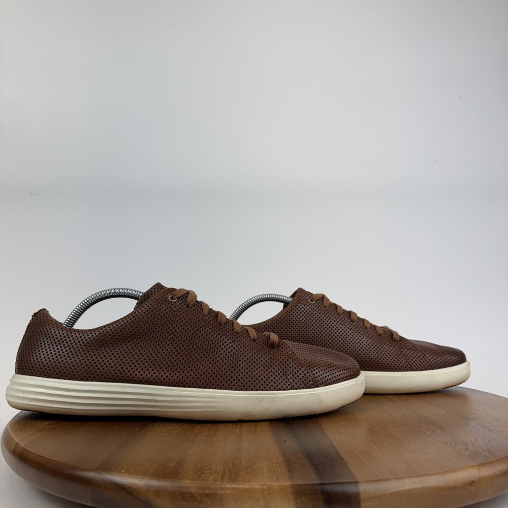 Mens Cole Haan Crosscourt II Perforated Brown Leather Comfort Sneakers Size 10.5